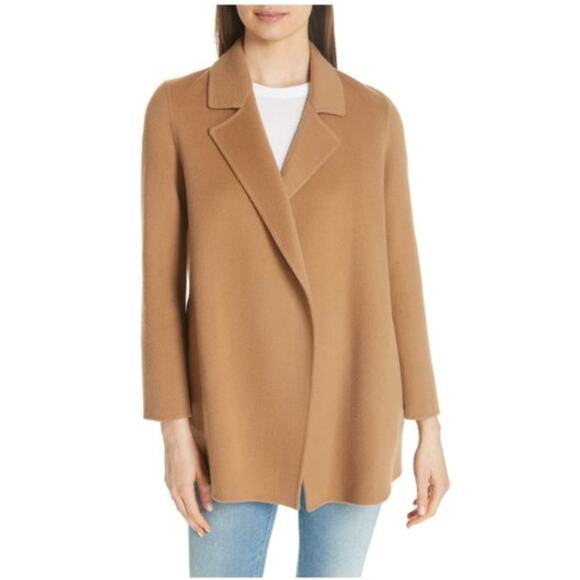 Theory Clairene New Divide Wool Cashmere Coat Jacket Tan Open Front Size Small - Picture 1 of 13